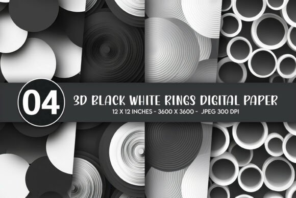 3D Black White Rings Digital Paper: A Versatile Design Solution for Creative Projects