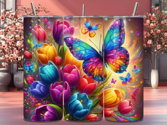 3D Colorful Butterfly Tulip Tumbler Wrap: A Fresh Approach to Custom Tumbler Design