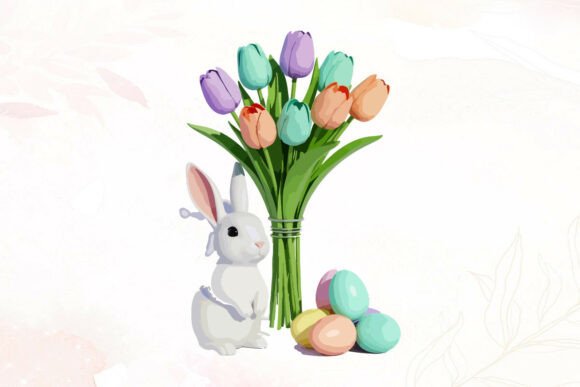 3D Easter Bunny with Tulips and Eggs: A Creative Design Resource