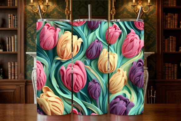 3D Flowing Tulips Tumbler Wrap: A Creative Asset for Custom Design Workflows