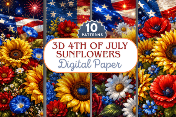 3D Fourth of July Sunflowers Pattern