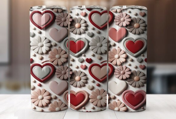 3D Heart Flower 20 Oz Tumbler Wrap