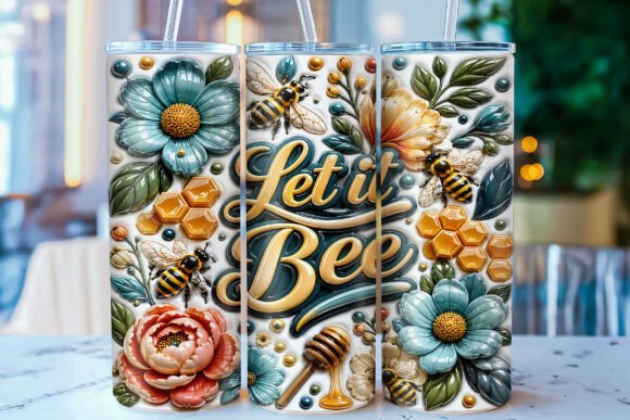 3D Inflated Let It Bee Tumbler Wrap PNG: A Vibrant Design for Sublimation Enthusiasts