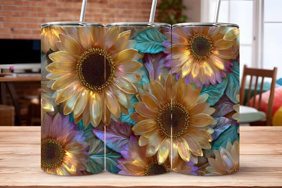 3D Iridescent Sunflower Holographic Design for Drinkware Customization