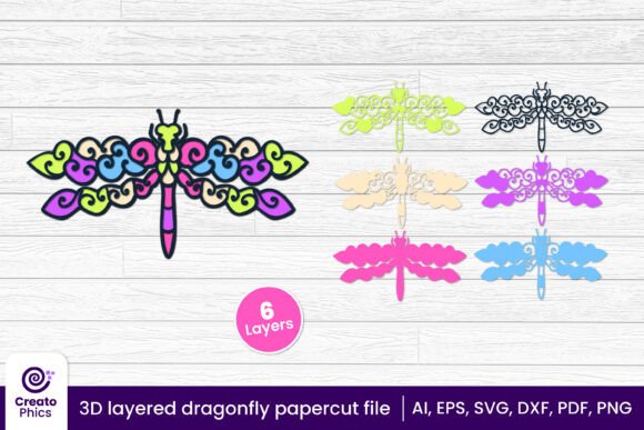 3D Layered Dragonfly Papercut Insect SVG7
