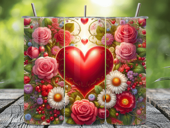 3D Shiny Heart Rose Valentine Tumbler Design