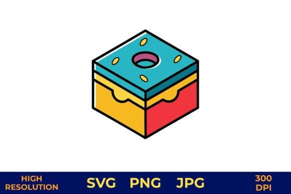 3D Vector Doughnut Box in Bright Solid