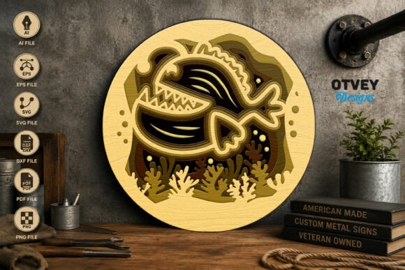 Anglerfish Sea Animals Mandala 3D Layer: A Creative Fusion of Nature and Design