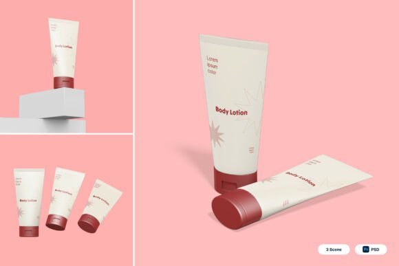 Body Lotion 3D Mockup for Skincare Branding