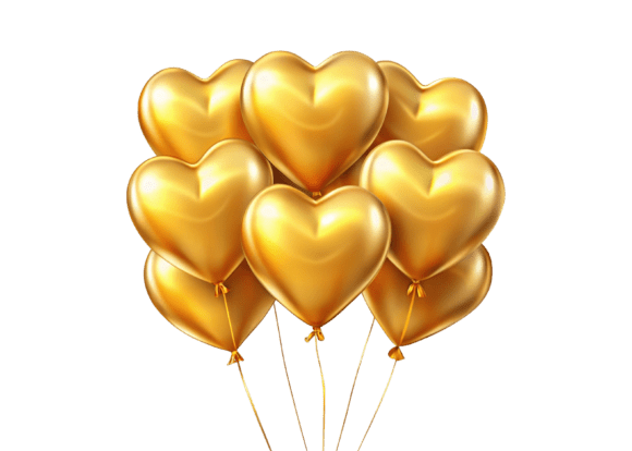 Bunch of Gold Balloons 3D Rendering PNG – A Versatile Design Asset for Creative Projects