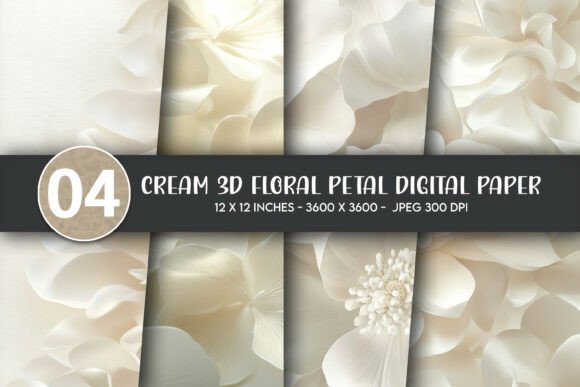Cream 3D Floral Petal Digital Paper