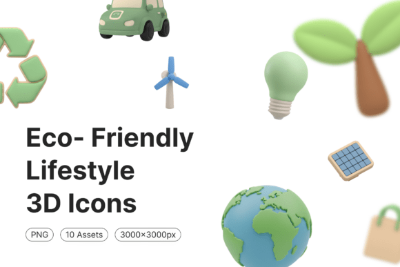 Eco-Friendly Lifestyle 3D Icons: Modern Design Assets for Sustainable Visuals