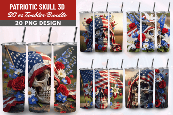Patriotic Skull 3D Tumbler Wraps Bundle