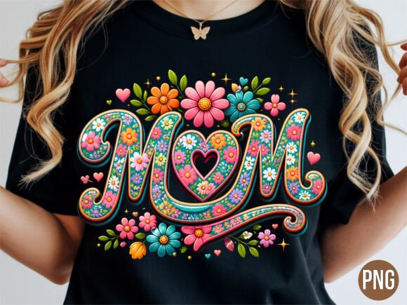 Retro 3D Floral Mom Heart Garland PNG – A Versatile Digital Design for Creative Projects