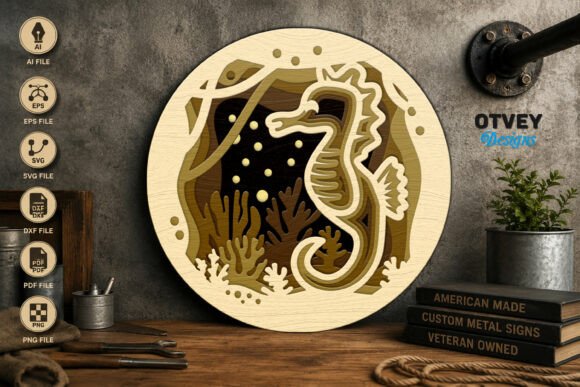 Sea Horse Animals Mandala 3D Layered Las: A Unique Design Asset for Creative Projects