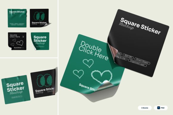 Square Sticker 3D Mockup for Modern Branding